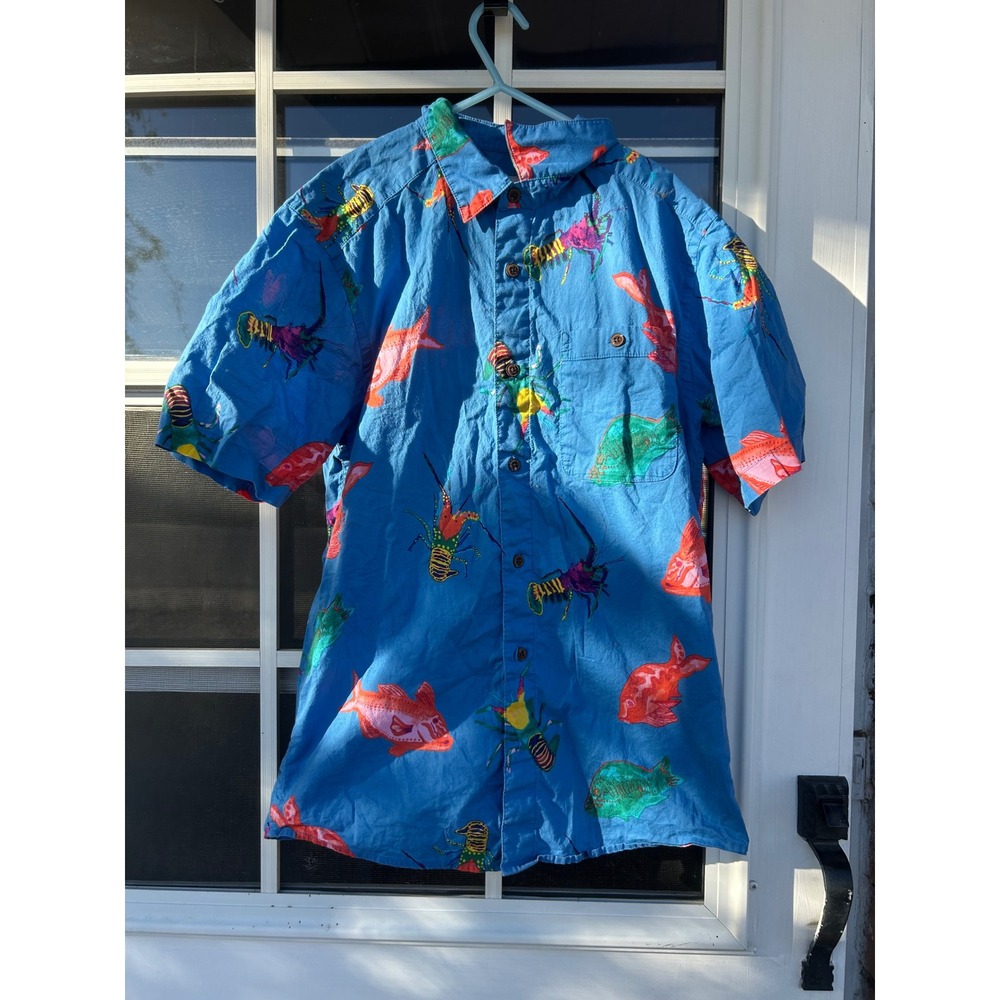 Patagonia Pataloha Mens XS Blue Tropical Fish Lobster‎ Organic Cotton Shirt